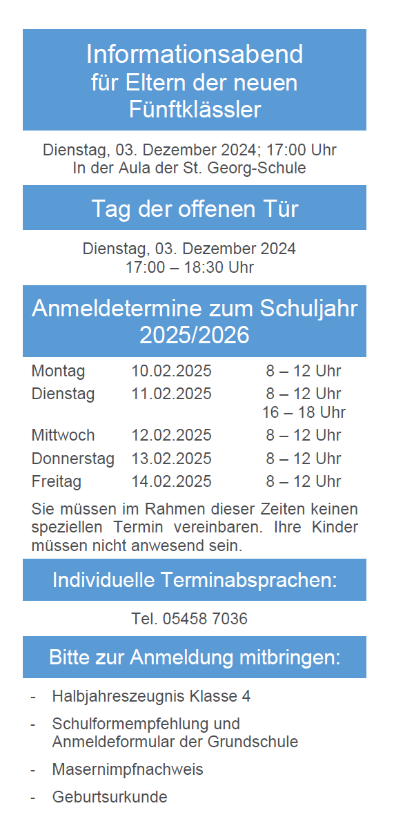 Flyer St.Georg Schule Anmeldetermine 2025 26